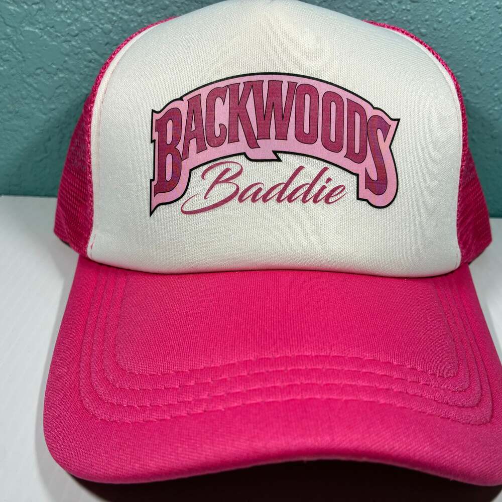 Backwoods Baddie Mesh Trucker Hat Pink/White
